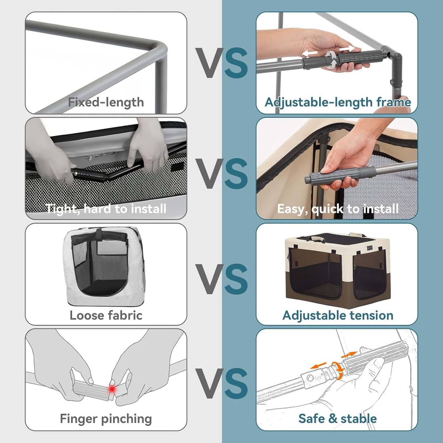 Portable Dog Crate for Small Dogs, – 24" Soft Dog Travel Crates with Lockable Zippers & Thicken Mat, Adjustable Patented Spiral Steel Frame, Collapsible Kennel for Indoor & Outdoor