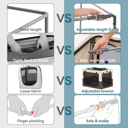 Portable Dog Crate for Small Dogs, – 24" Soft Dog Travel Crates with Lockable Zippers & Thicken Mat, Adjustable Patented Spiral Steel Frame, Collapsible Kennel for Indoor & Outdoor