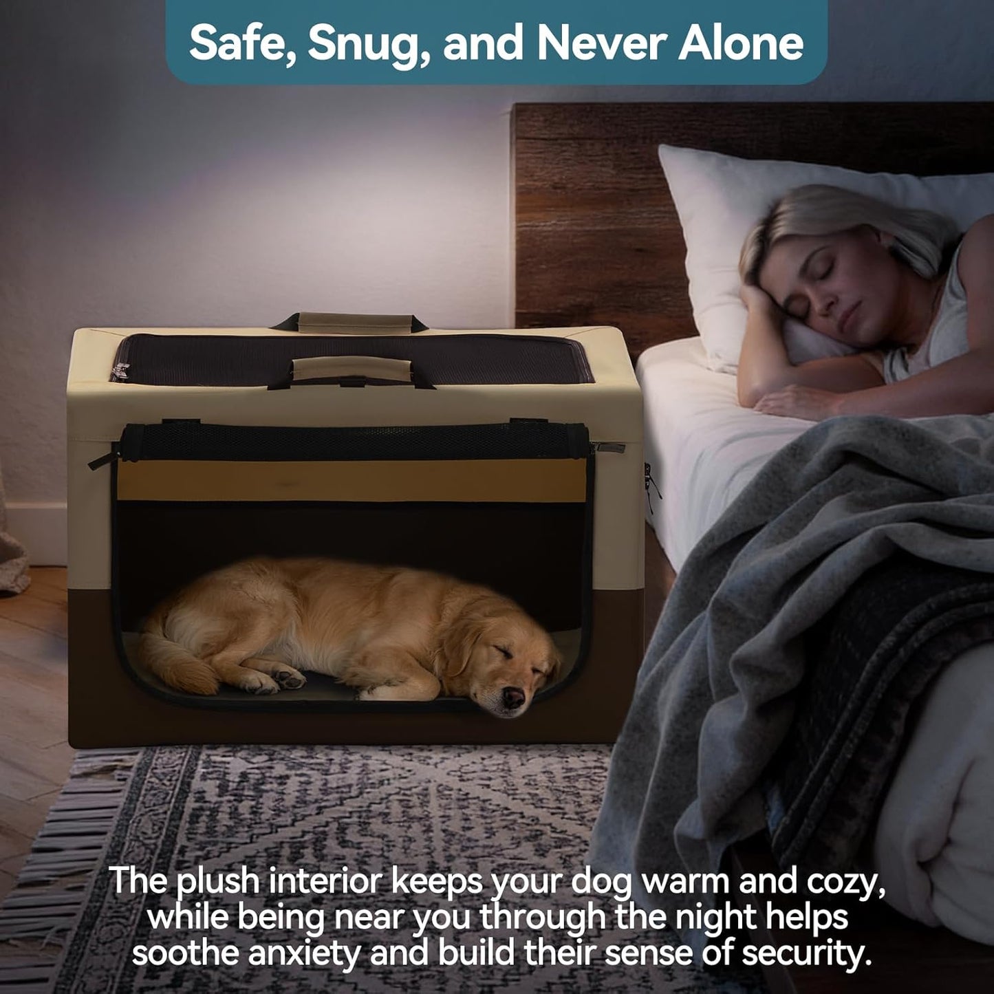 Portable Dog Crate for Small Dogs, – 24" Soft Dog Travel Crates with Lockable Zippers & Thicken Mat, Adjustable Patented Spiral Steel Frame, Collapsible Kennel for Indoor & Outdoor