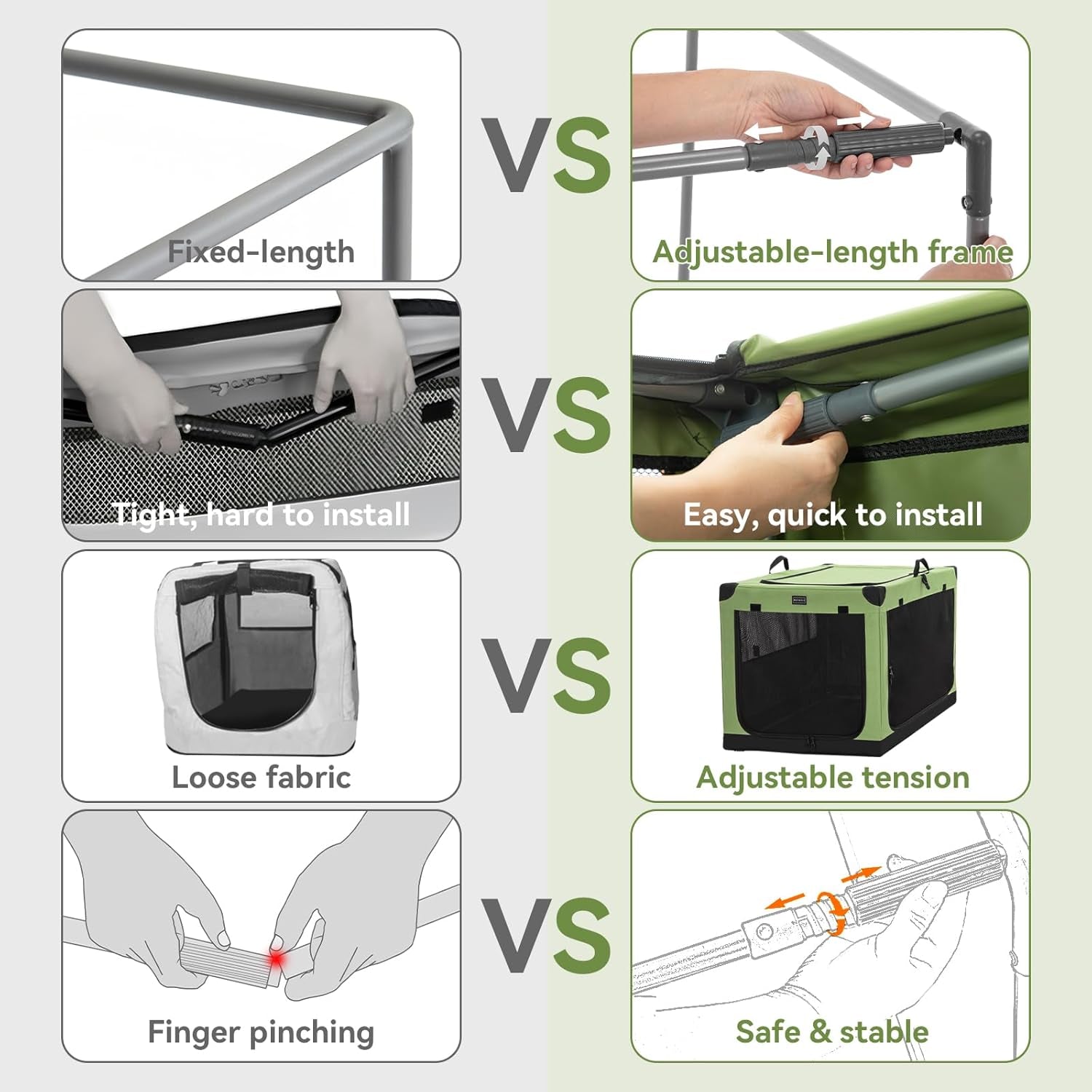 36" Soft Portable Dog Crate – Patented Spiral Sturdy Frame, Collapsible Travel Kennel for Medium & Large Dogs, 3 Mesh Door, Lockable Zippers, Indoor & Car Use Green