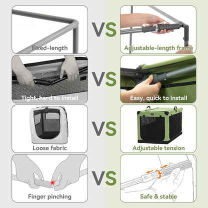 36" Soft Portable Dog Crate – Patented Spiral Sturdy Frame, Collapsible Travel Kennel for Medium & Large Dogs, 3 Mesh Door, Lockable Zippers, Indoor & Car Use Green