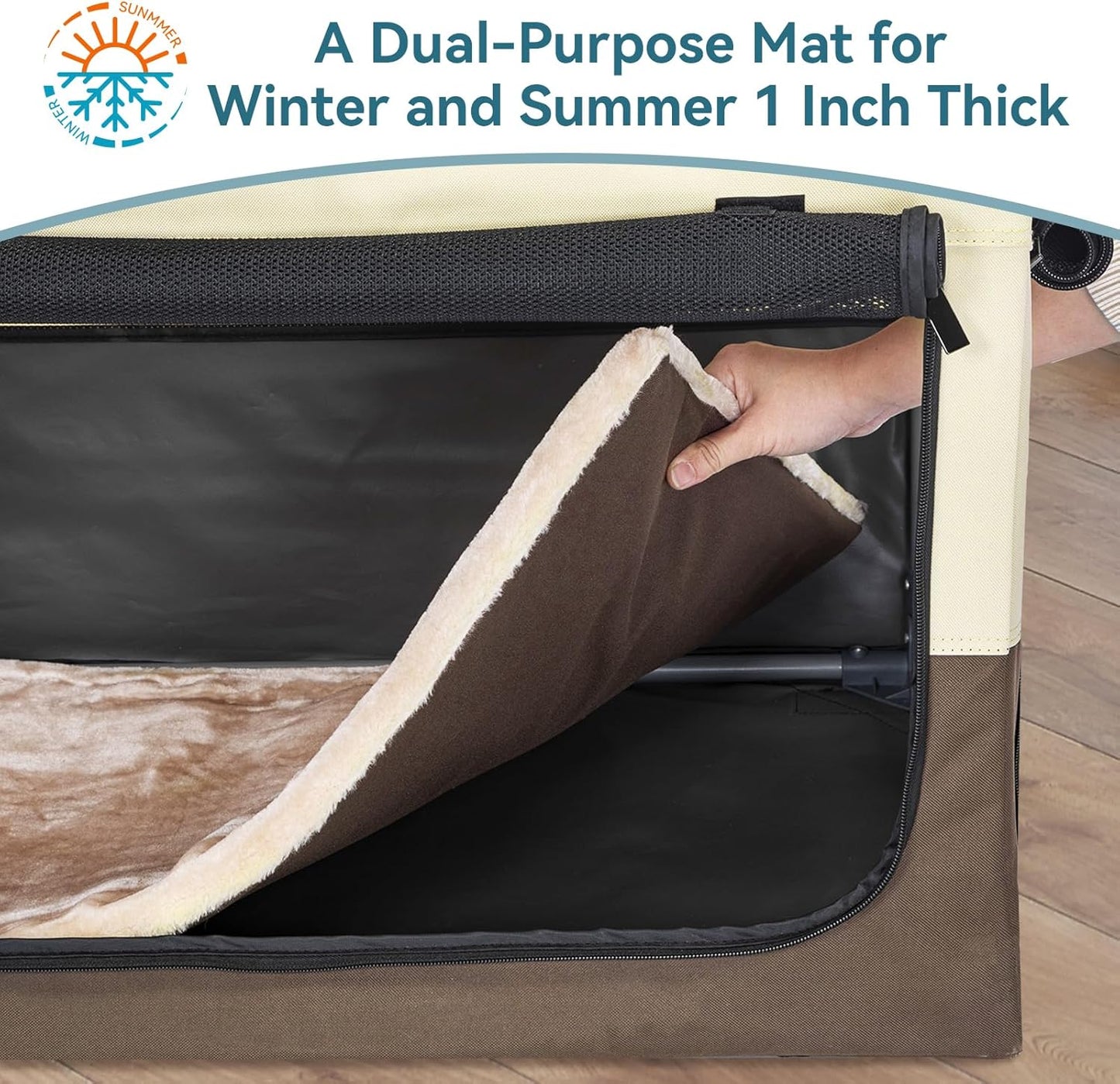 Portable Dog Crate for Small Dogs, – 24" Soft Dog Travel Crates with Lockable Zippers & Thicken Mat, Adjustable Patented Spiral Steel Frame, Collapsible Kennel for Indoor & Outdoor