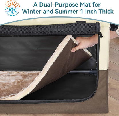 Portable Dog Crate for Small Dogs, – 24" Soft Dog Travel Crates with Lockable Zippers & Thicken Mat, Adjustable Patented Spiral Steel Frame, Collapsible Kennel for Indoor & Outdoor